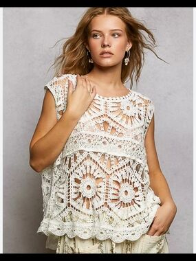 Pol Open Knit Crochet Tank Top New